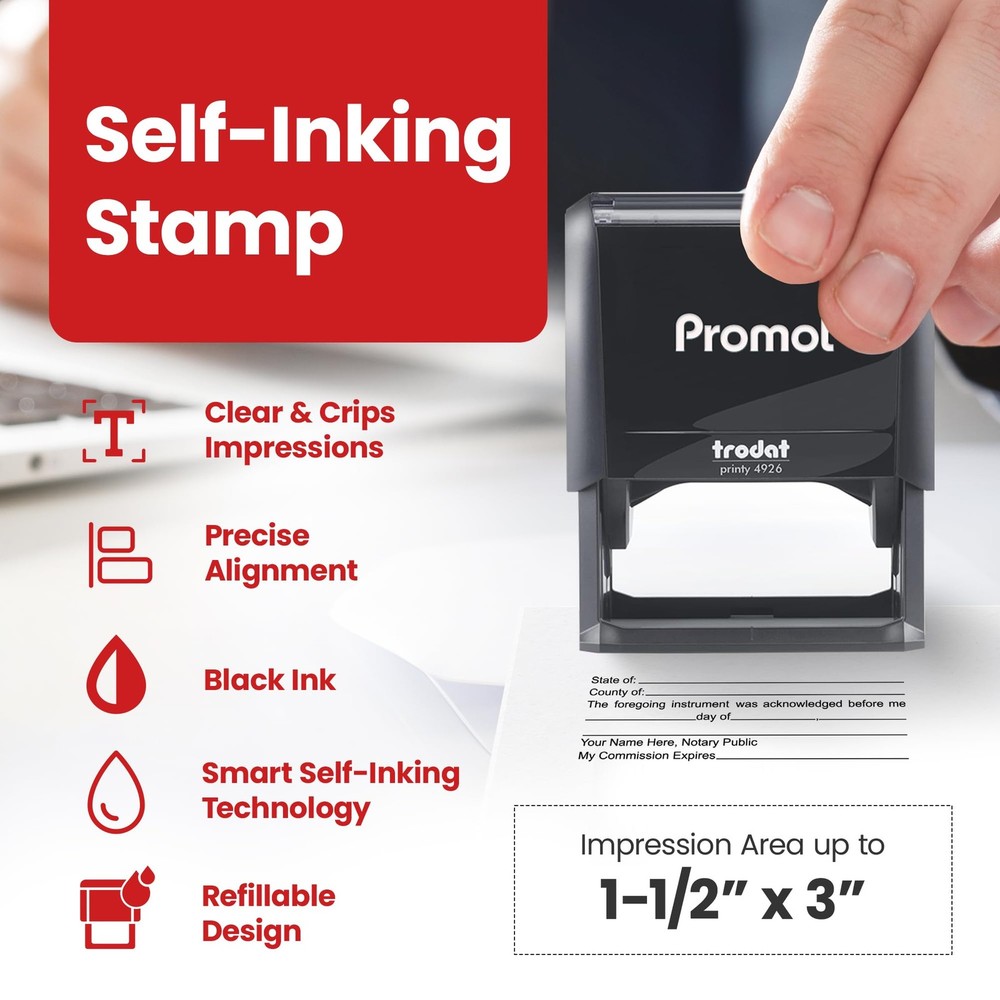 Notary Acknowledgement Stamp - Black Ink - Self Inking Rubber Stamp