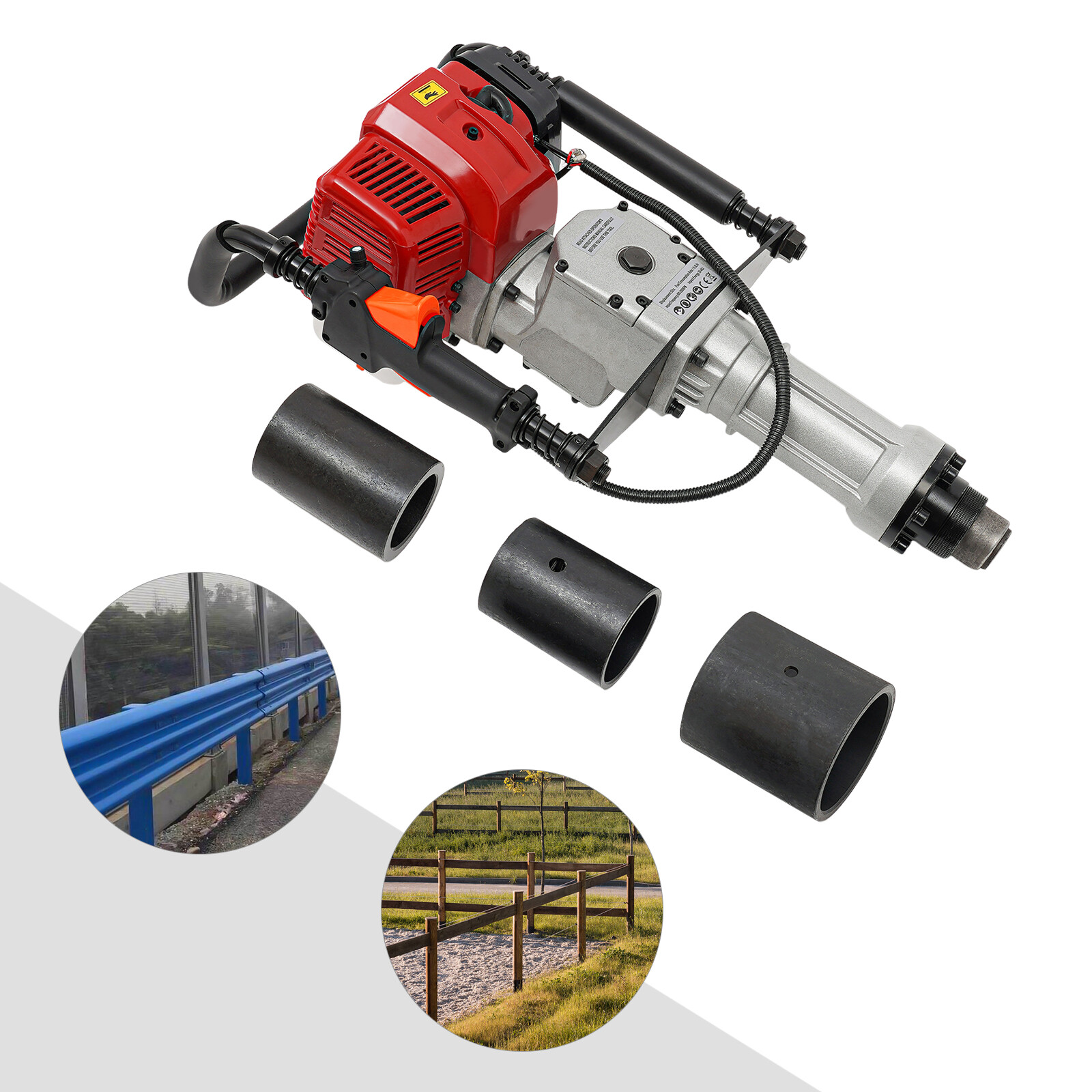 52CC 2.3HP Gas Powered T Post Driver Fence Pile Driver Hammer Tool Kit w/3 Heads