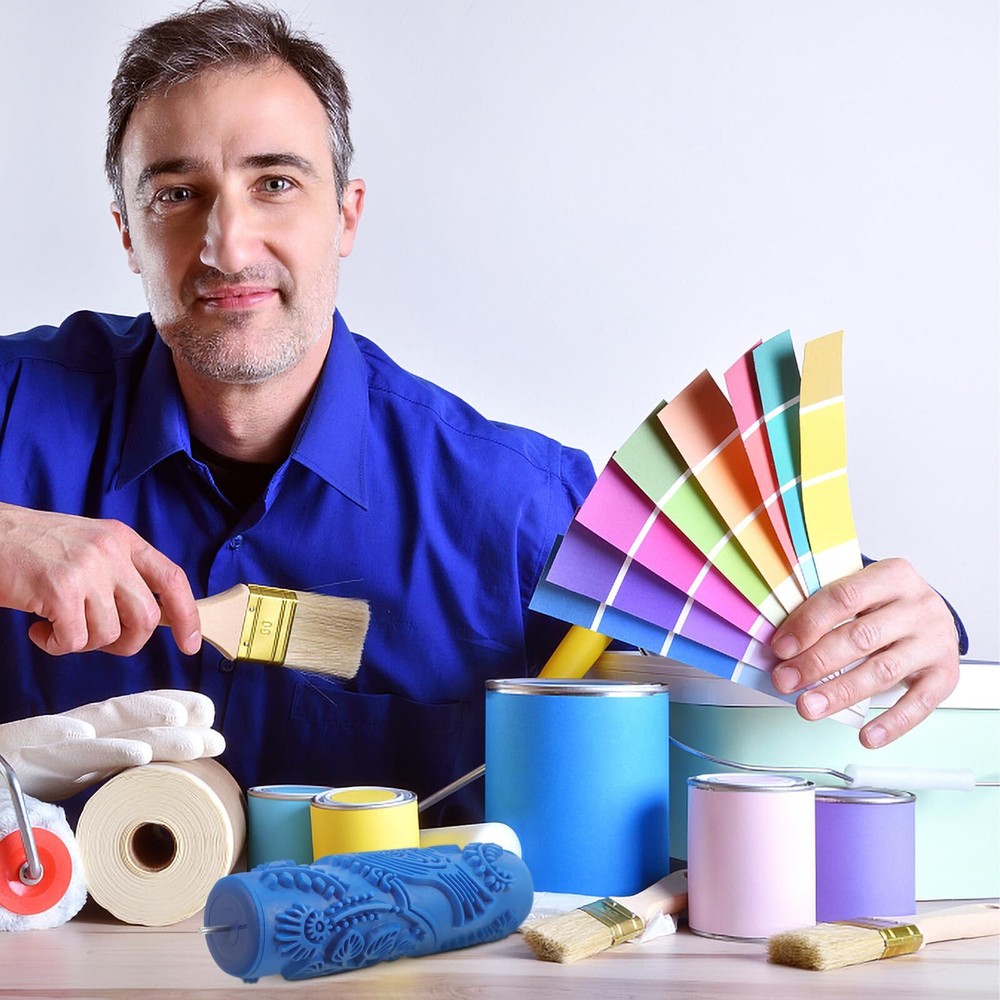 jojofuny 7'' Decorative Rubber Paint Roller with Design Patterns for DIY Wall...