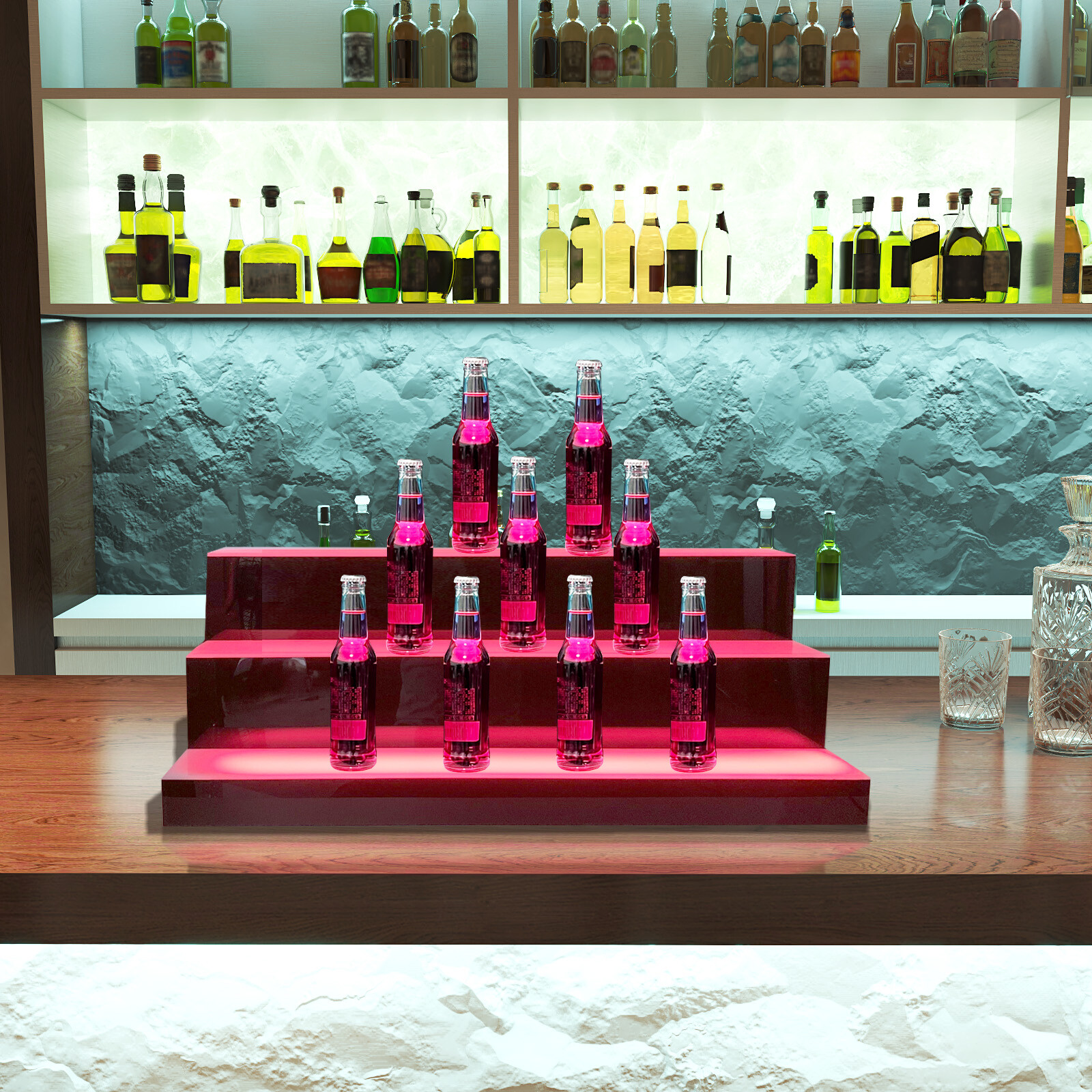 LED Lighted Bar Stage Display Rechargeable Wireless Glowing Liquor Bottle Shelf