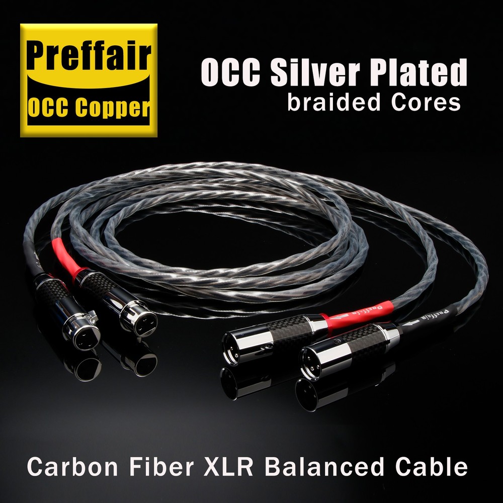 Pair OCC Copper Silver Plated 2XLR Balanced Cables PTFE Insulation