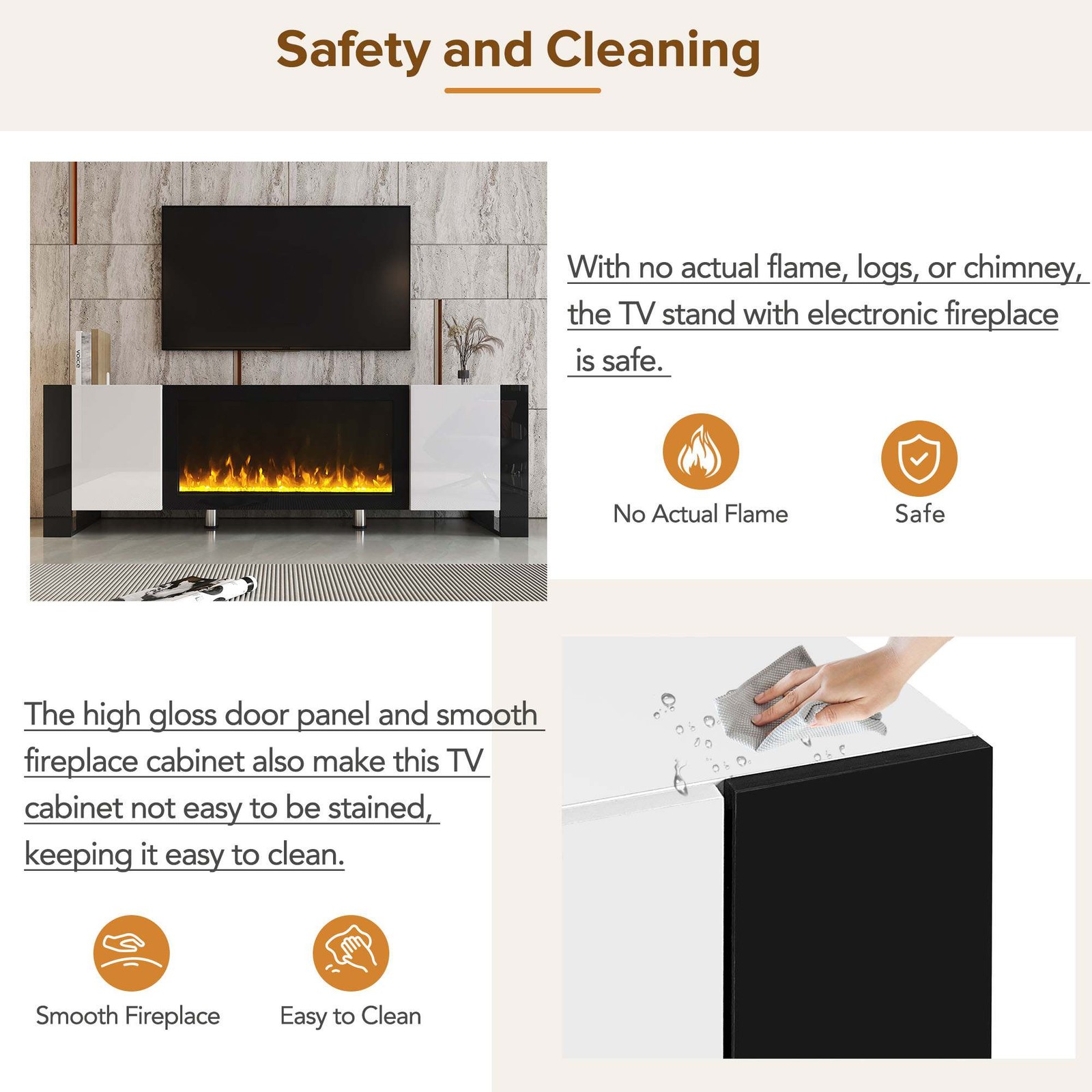 FUNIDEE Glossy TV Stand for TVs up to 78" Console with 34.2'' Electric Fireplace