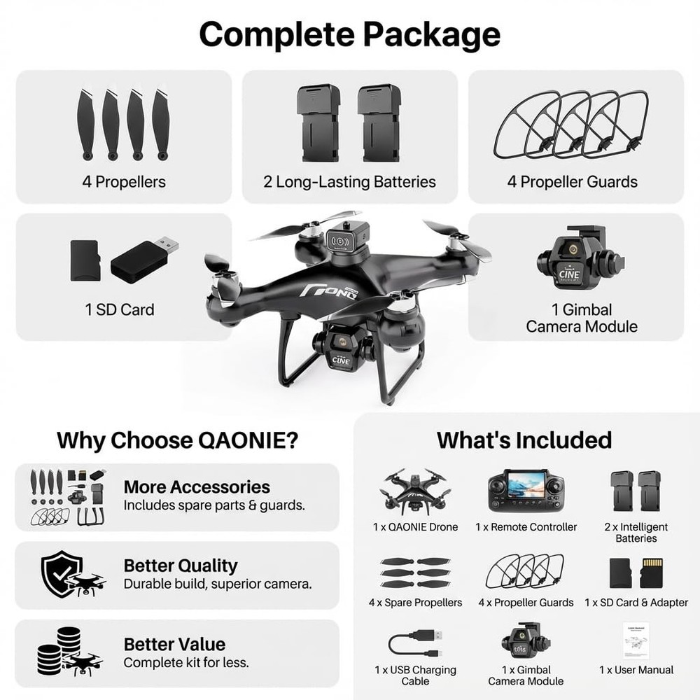 elecci E55 Air Drone with Screen Controller SD Card, 2 batteries - White