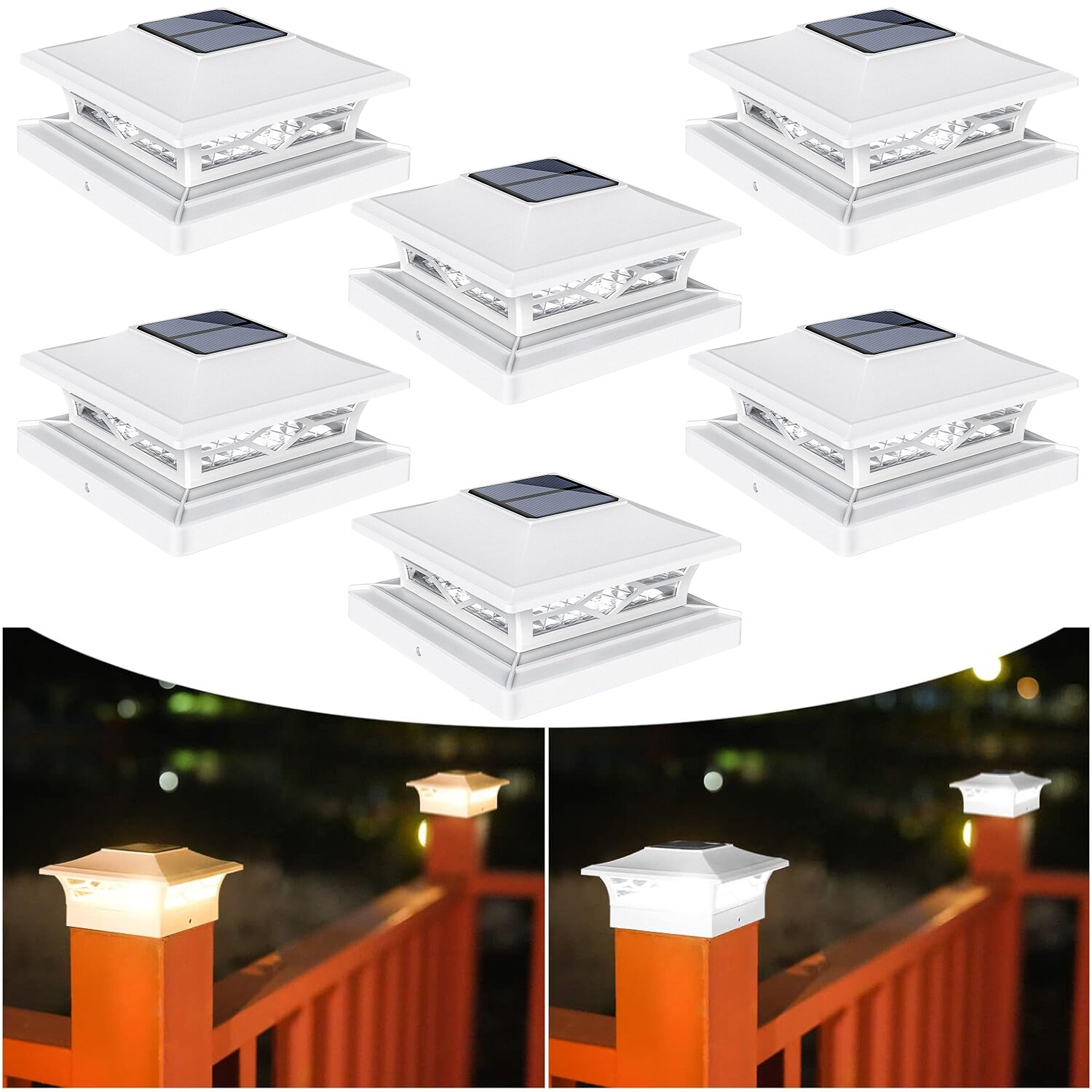 6/8/12 Pack LED Solar Post Lights Outdoor Deck Cap Fence Light PVC Vinyl 4x4 6x6
