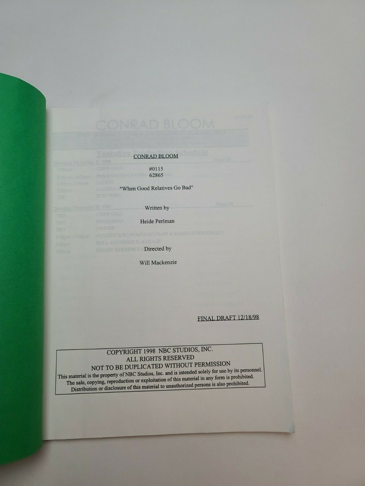 CONRAD BLOOM / Heide Perlman 1998 TV Script "When Good Relatives Go Bad"