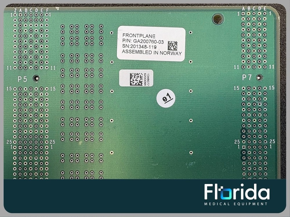 GE VIVID E9 FRONTPLANE P/N: GA200760-03. PULLED FROM WORKING CONDITION