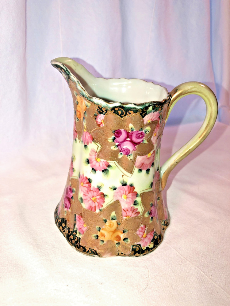 Victorian 6 Inch Rose Pattern Pitcher Mint