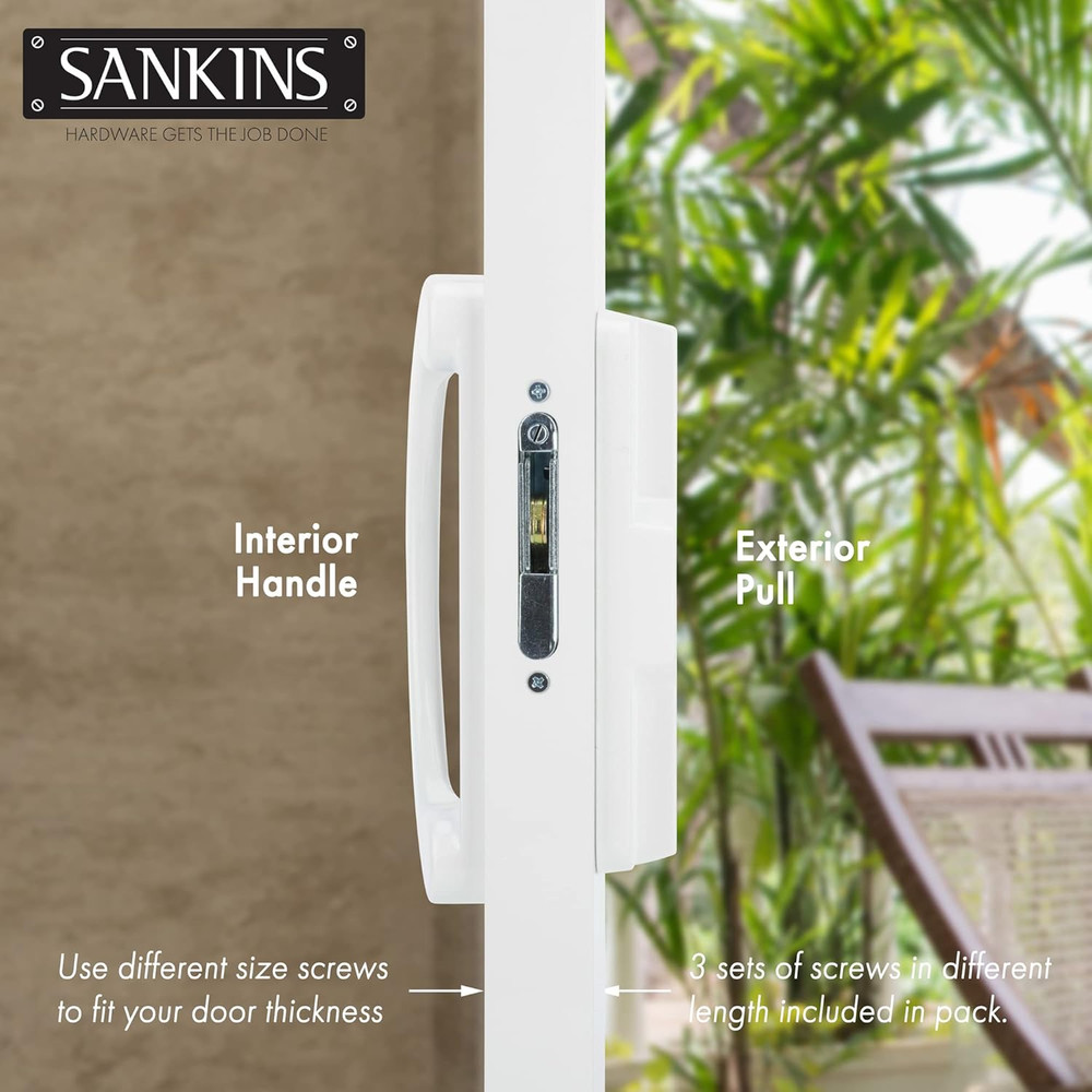 Sliding Patio Door Handle Pull Set with Mortise Lock, Full Replacement White Die