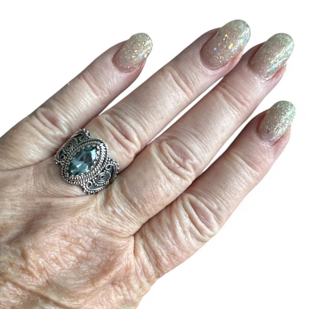 Blue Topaz Solid 925 Sterling Silver Ring 6