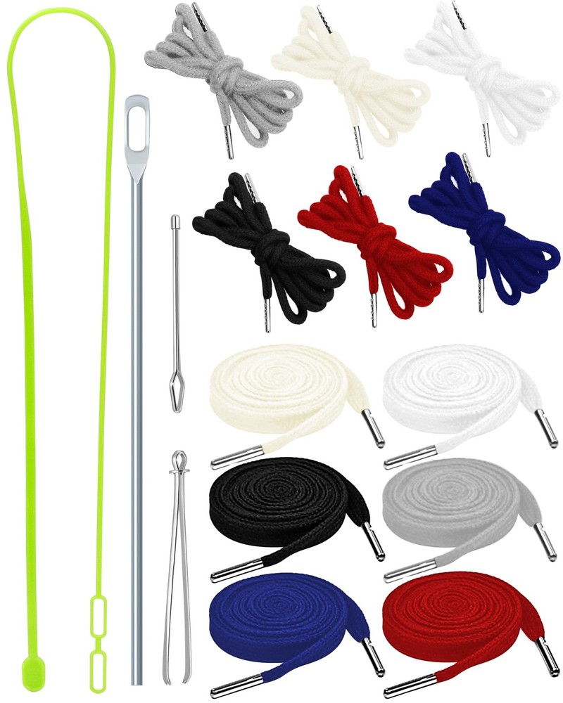 16pcs Drawstring Cord Kit-12pcs Hoodie Strings Flat  Round,6 Basic Universal ...
