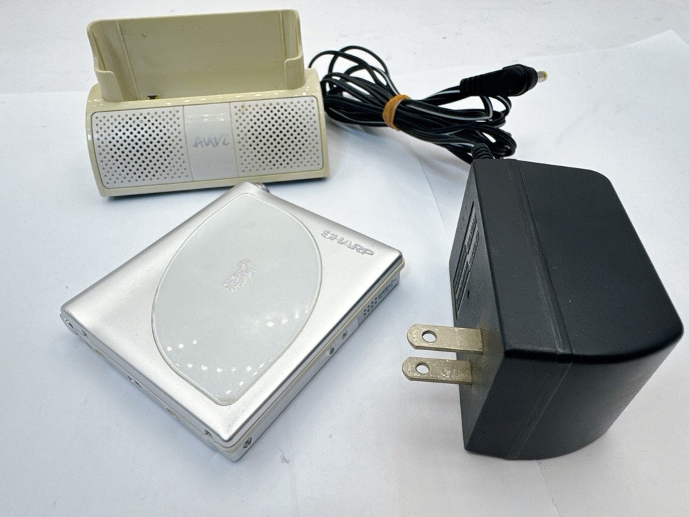 Sharp MD-DP700 Silver MiniDisc Player MDLP with Speaker Dock AC Adapter Tested