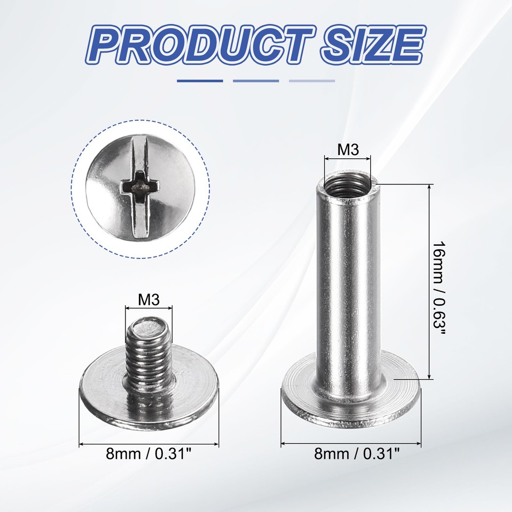 30set Phillips Chicago Screw M3x16mm Binding Post Screw, Silver