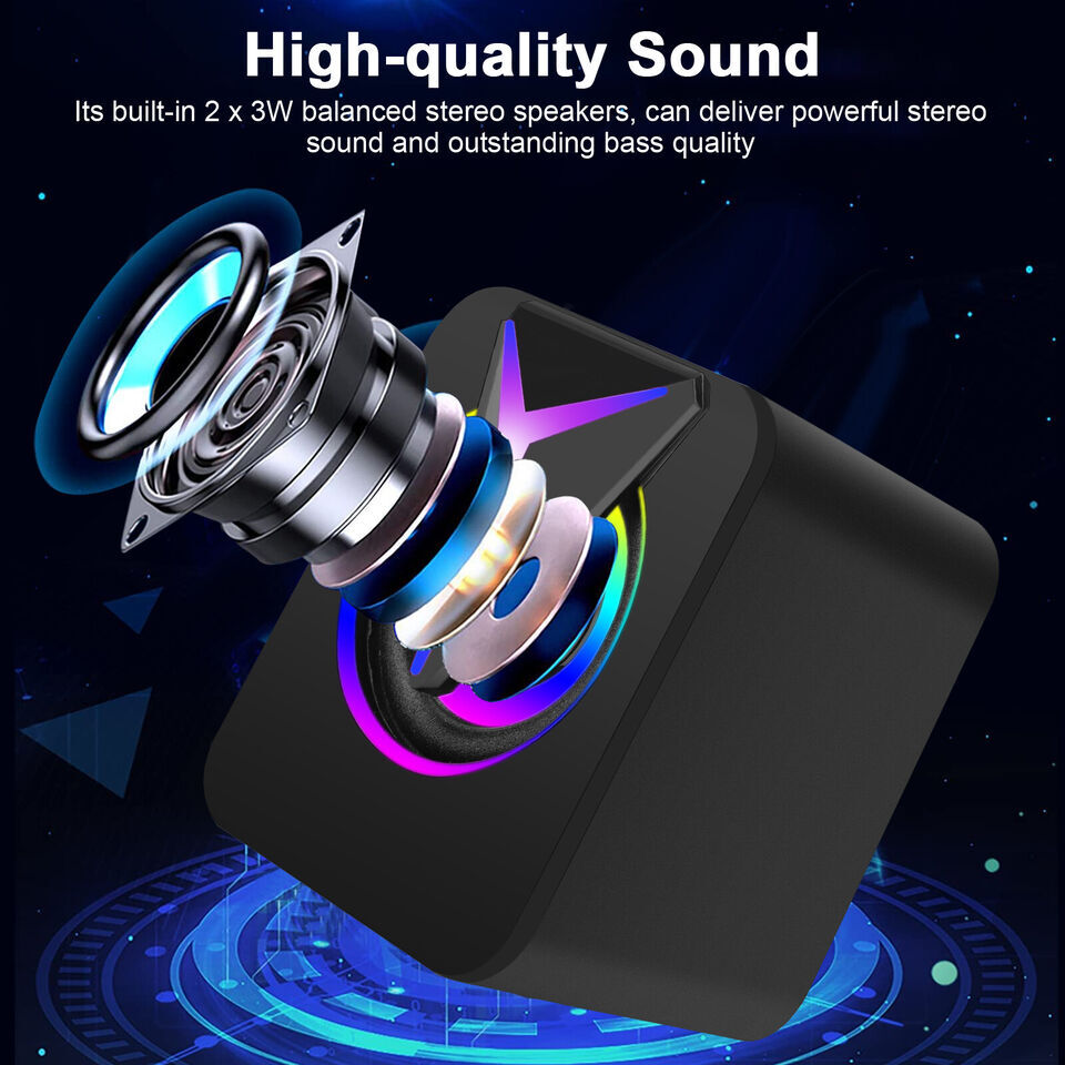 RGB LED Active Mini Computer Speakers USB Powered Stereo for PC Laptop Mac