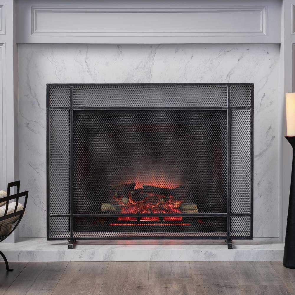 Noble House Iron Fire Screen Cabarrus Modern Black Brushed Silver Single Panel