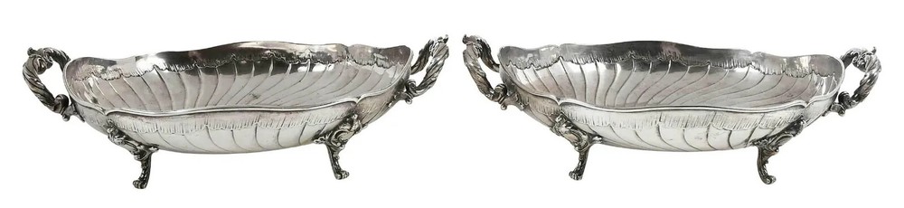 19C Antique German 800 Silver Serving Dishes Pair