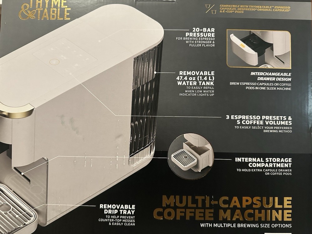Thyme & Table Multi-Capsule Coffee Machine White, 20-Bar, Nespresso/K-Cup