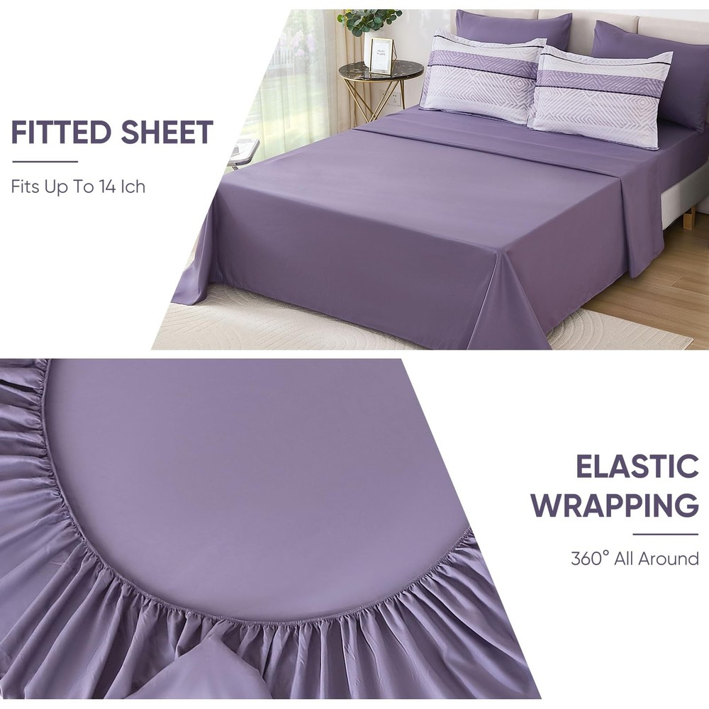 Drucon Queen 7-Piece Boho Striped Comforter Set - Soft Microfiber Bedding
