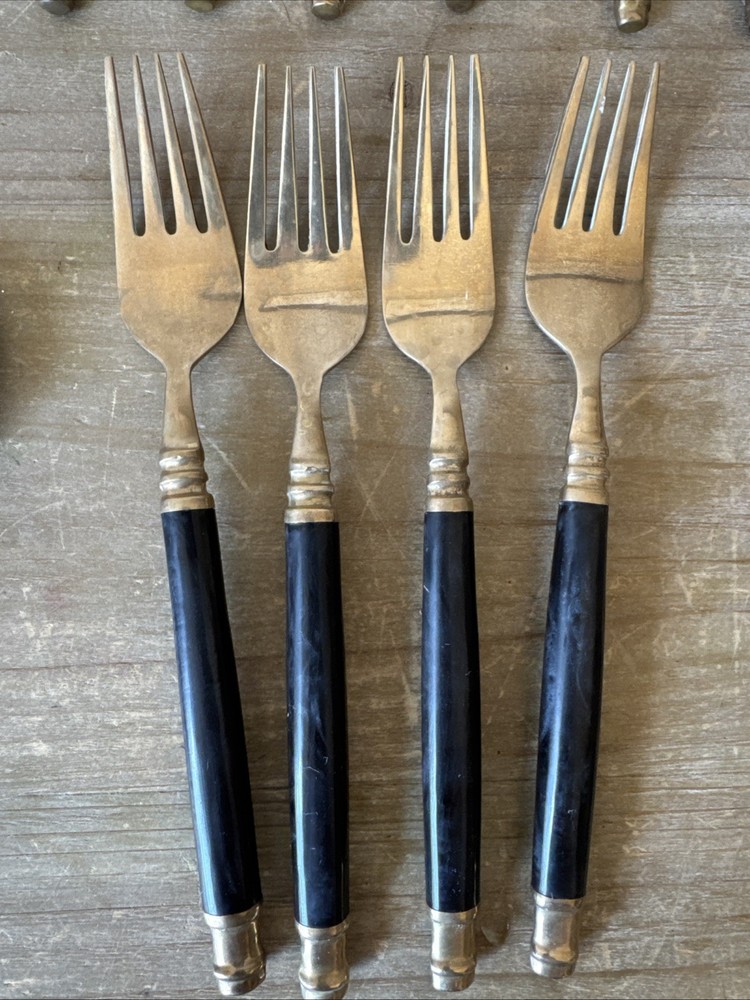 Vintage Brass & Black Bakelite Set Flatware Silverware 32 Piece Set