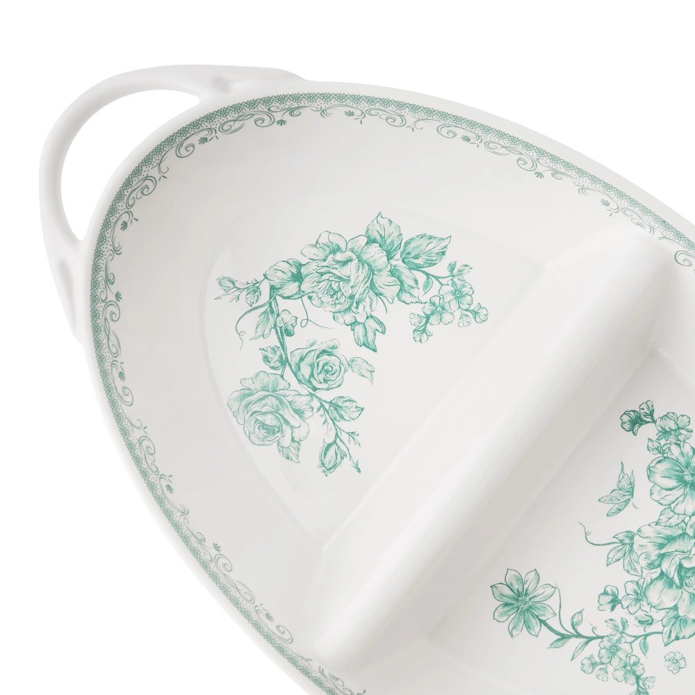 Agatha Stoneware Divided Server, Green
