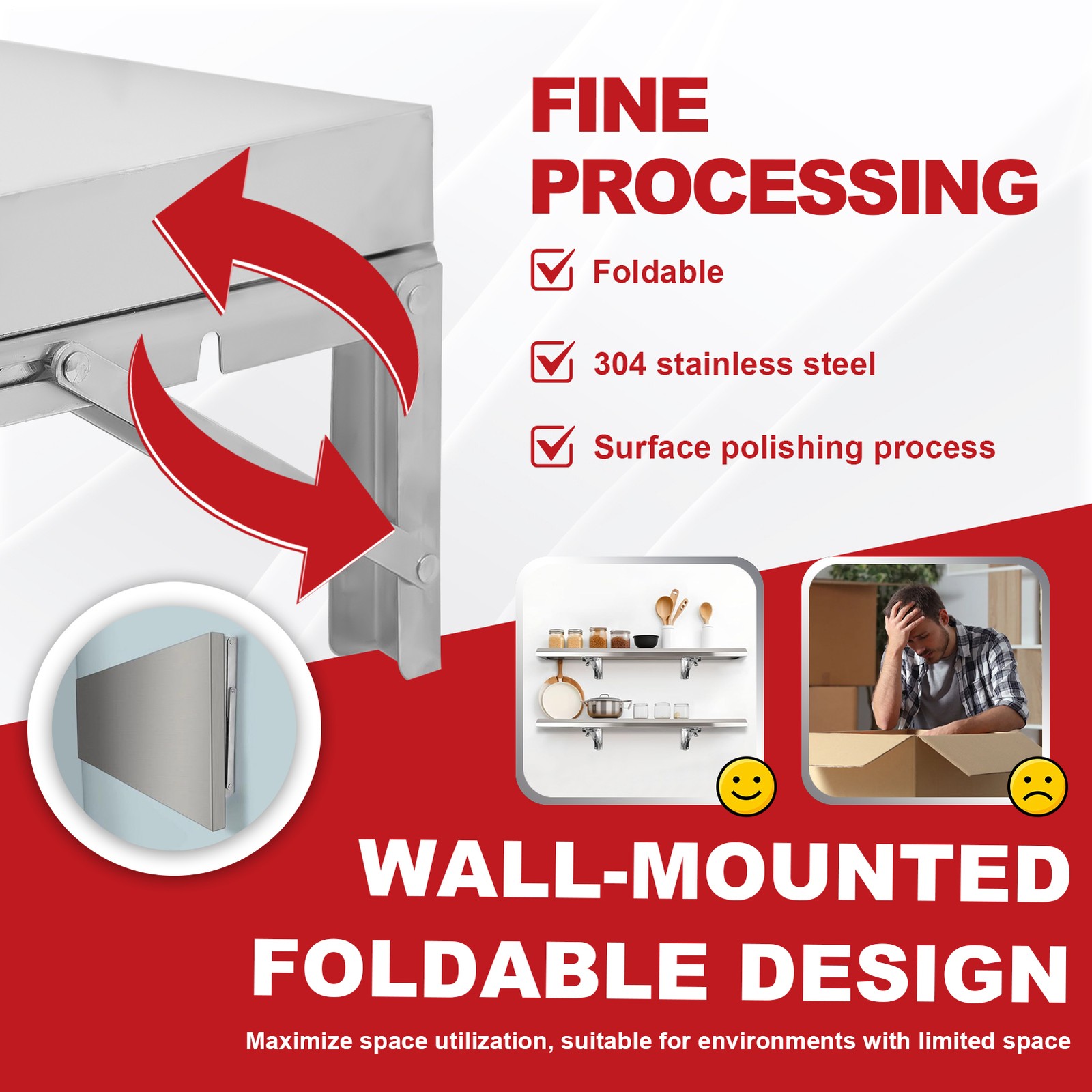 Folding Concession Shelf 70" x 12", Stainless Steel Drop Down Food Serving Stand