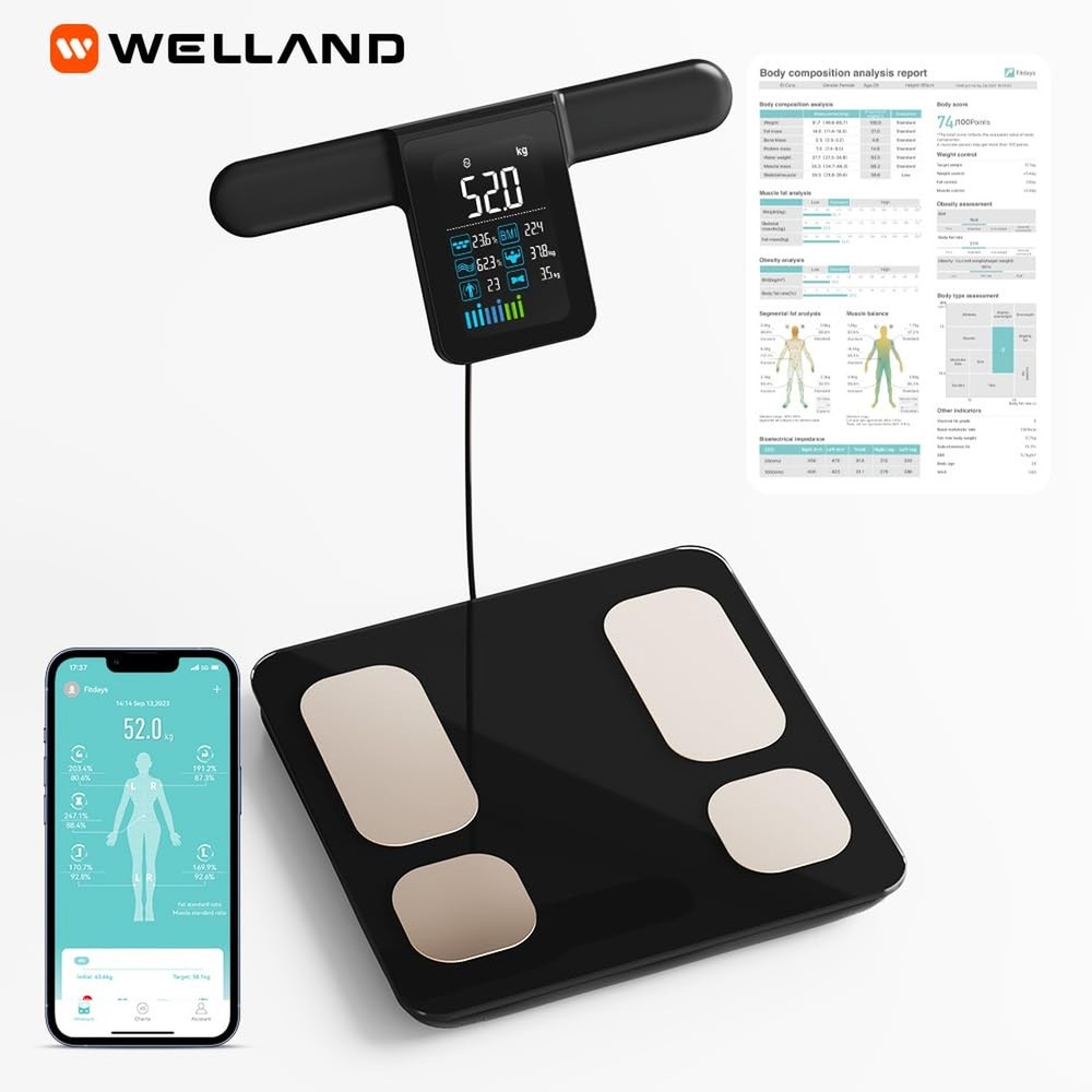 FITDAYS 8-Electrode Smart Scale: Full Body Composition Analyzer, 27 Metrics v...