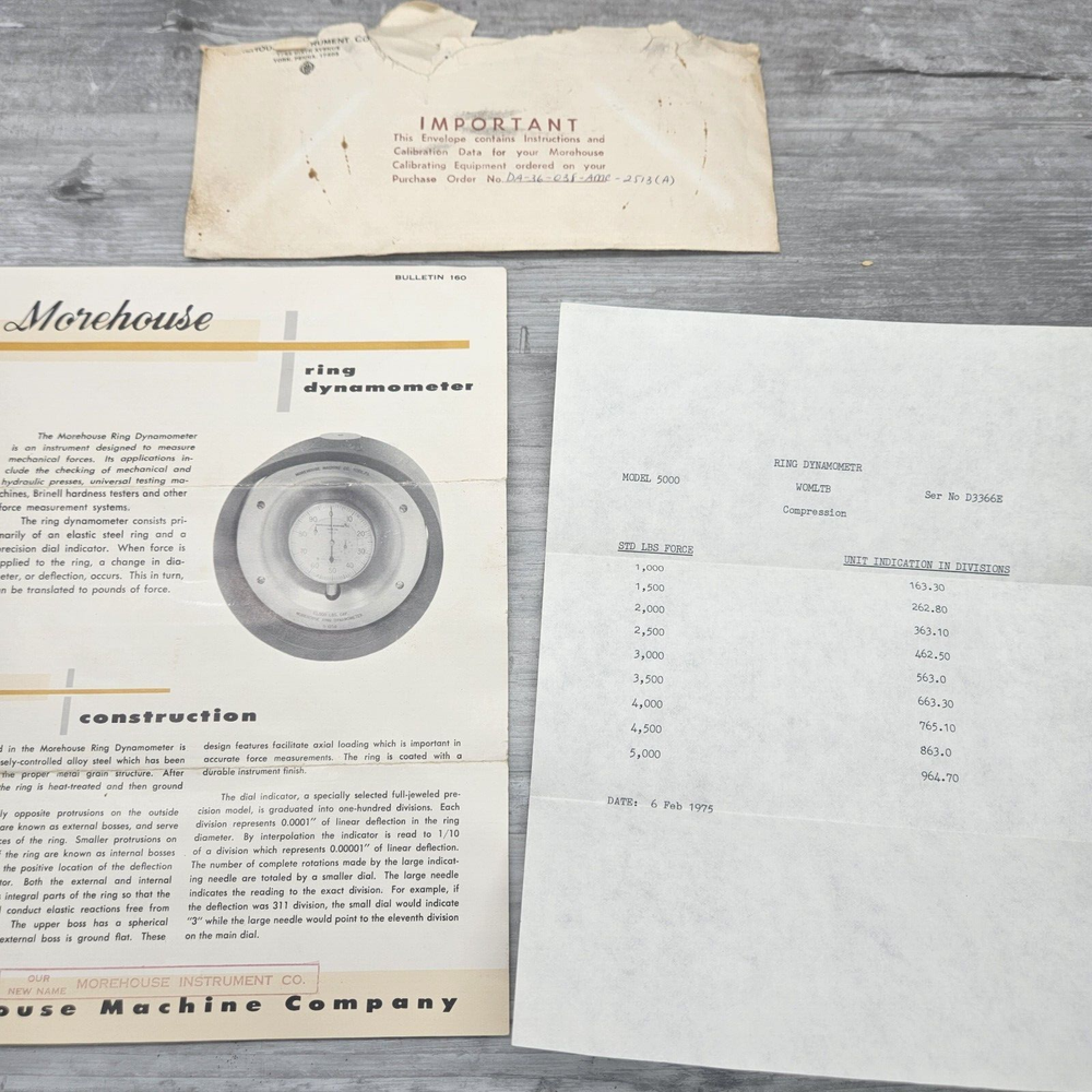MOREHOUSE 5000 LB CAPACITY RING DYNAMOMETER CALIBRATOR