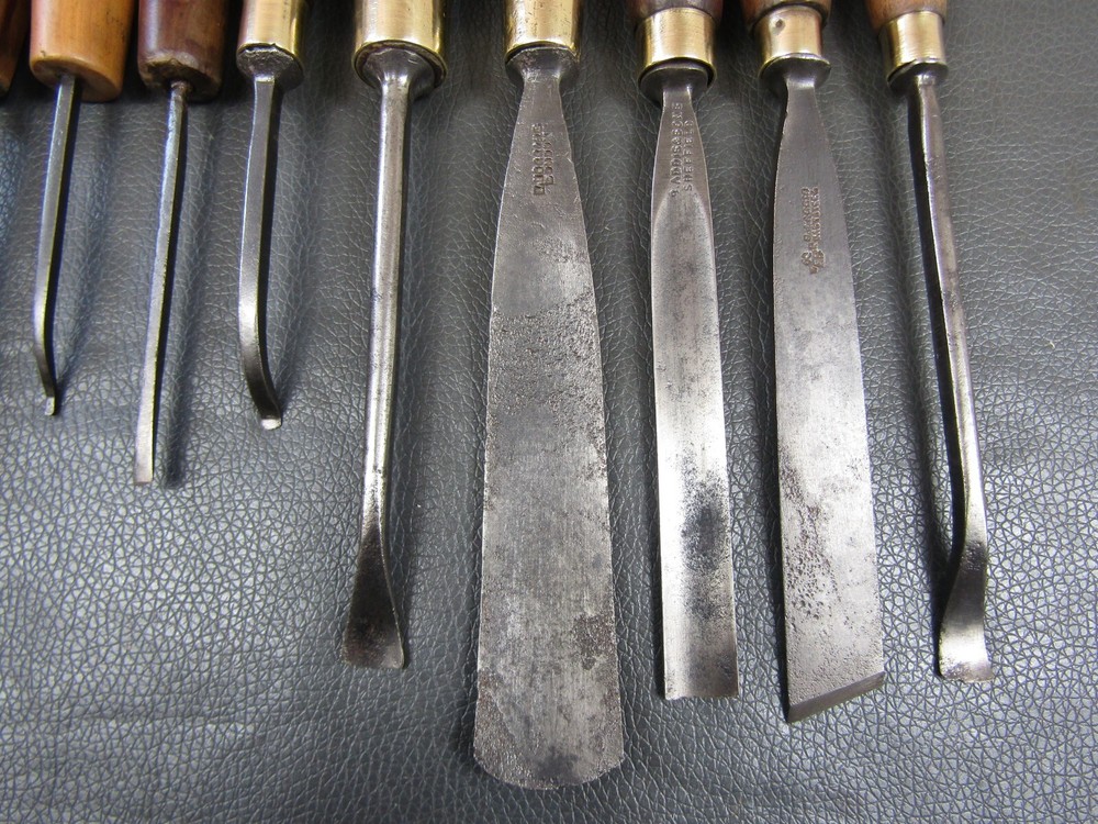 Vintage set of 12 carving gouges chisels old tools by Addis Herring Etc