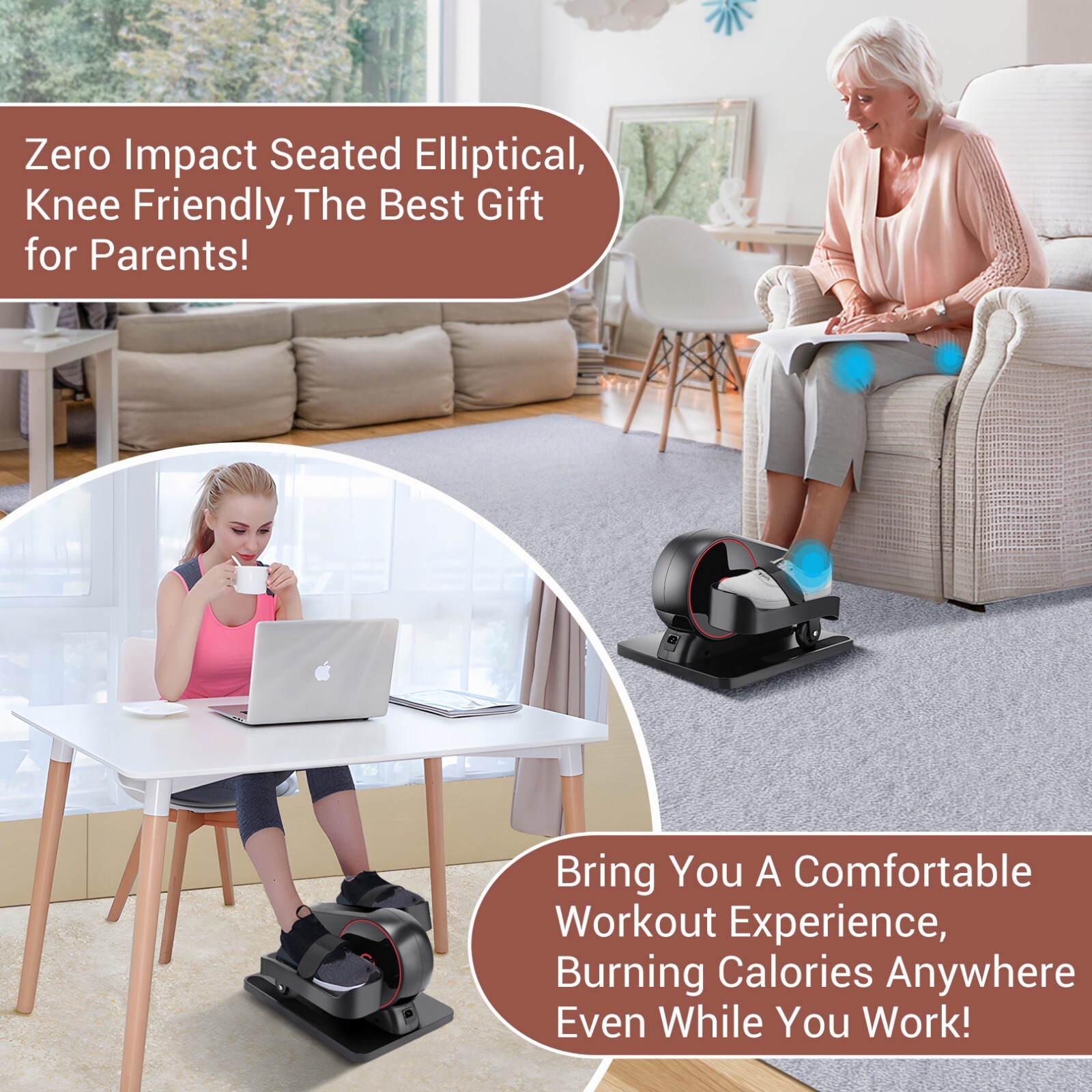 Under Desk Elliptical Ellipse Leg Exerciser with Display Monitor &Remote Control