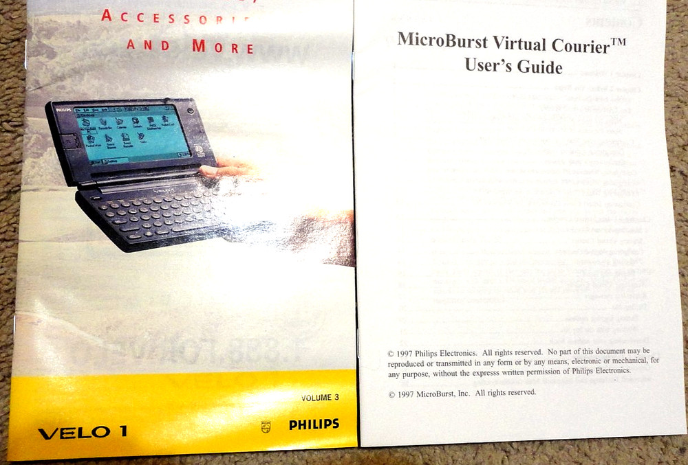 1997 PHILIPS VELO 1 SOFTWARE/MANUAL/QUICK START CARD/AD INSERTS--No Unit