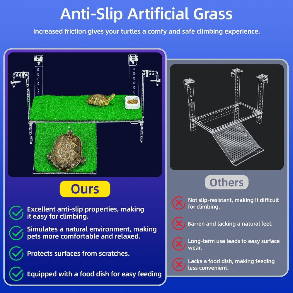 Adjustable Hanging Turtle Dock with Anti-Slip Artificial Grass Basking Platform