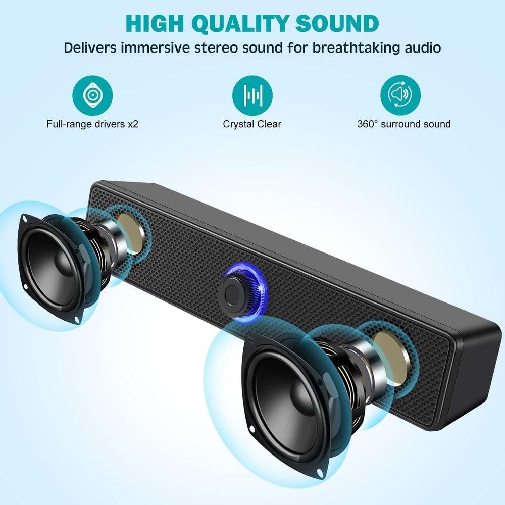 Computer Speakers, USB Powered PC Speakers Wired Stereo Desktop Black