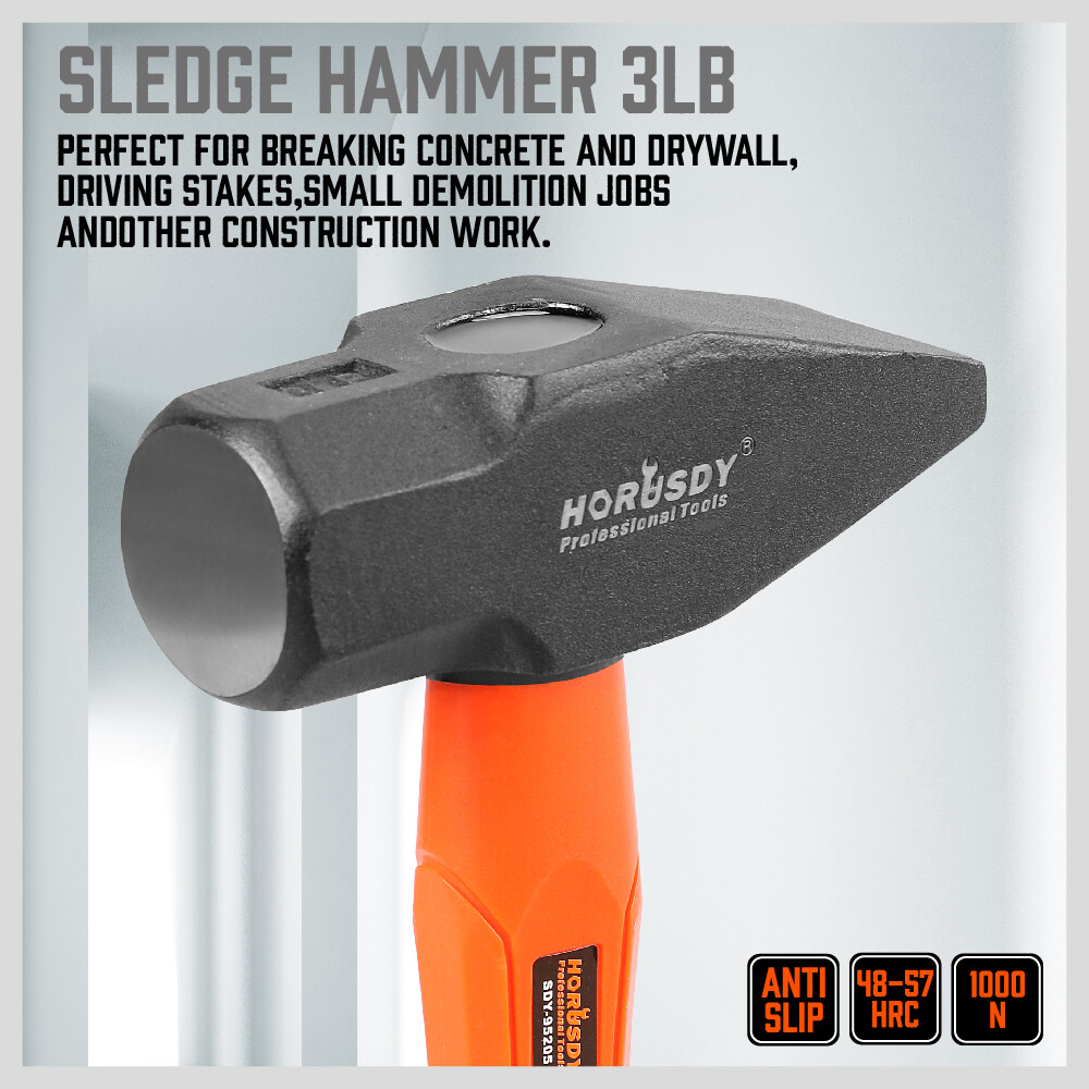 HORUSDY 5PC Hammer Set 16/32OZ Ball Pain 32OZ Rubber 3lb Sledge 3lb Cross Hammer