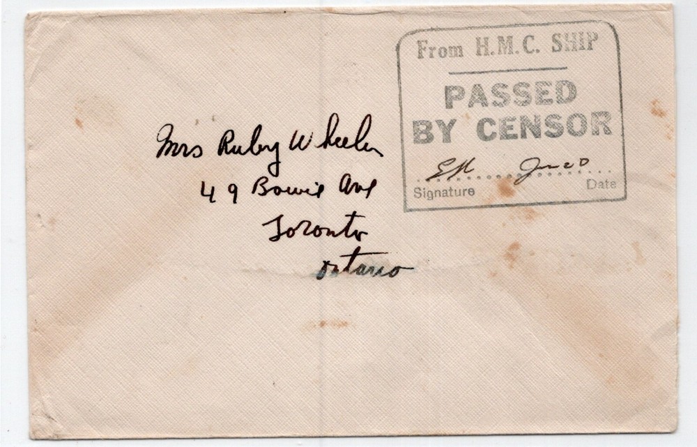 c1945 CANADA Passed by Censor HMC Ship COVER