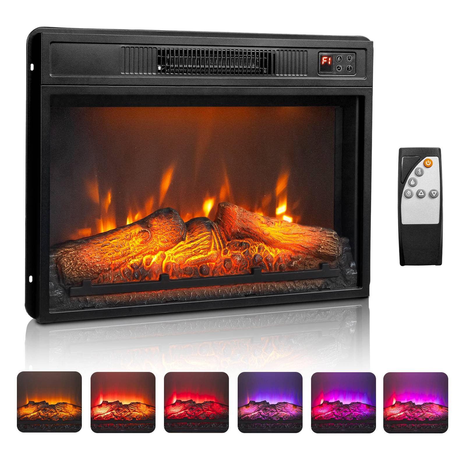 23" inch Electric Fireplace Insert Heater with Remote, 6 Color Adjustable Flames