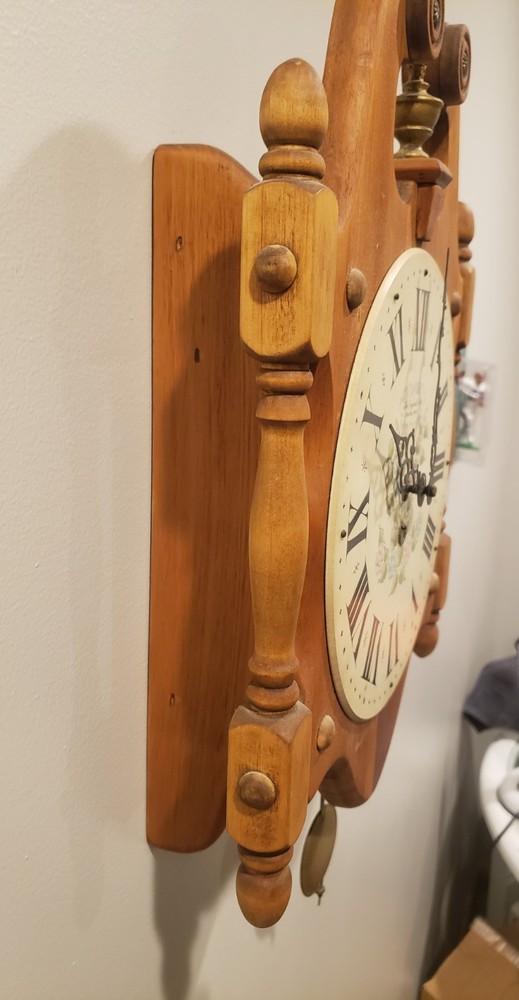 New England Clock Company Pendulum Driven Scroll Clock W/ Key.