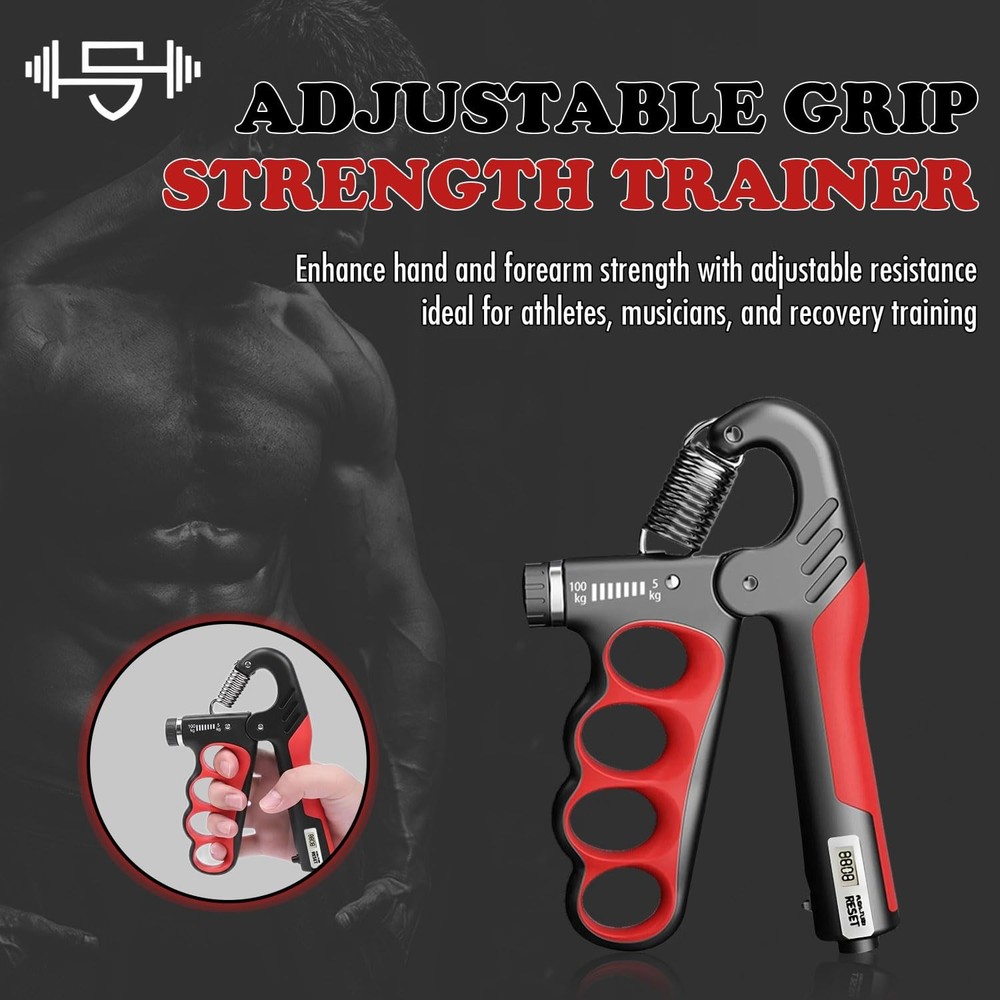 Adjustable Grip Strength Trainer Hand Gripper for Adjustable, Red