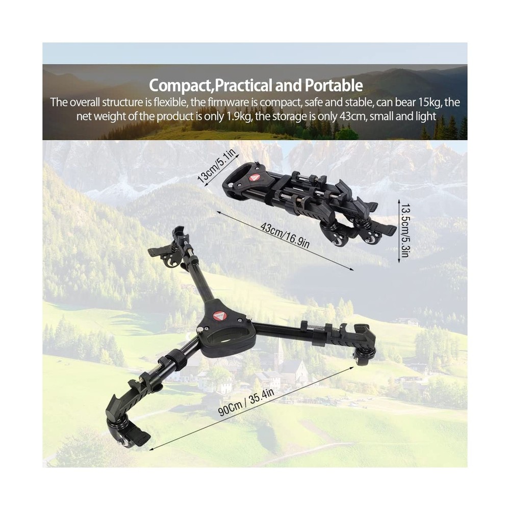 VX-600 Foldable Tripod Dolly with 3 Locking Track Wheels Pulley,Adjustable Le...