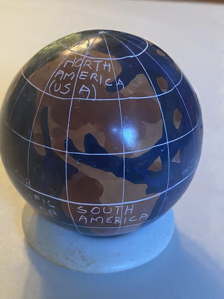 2PC Desktop World Globe Stone Carved