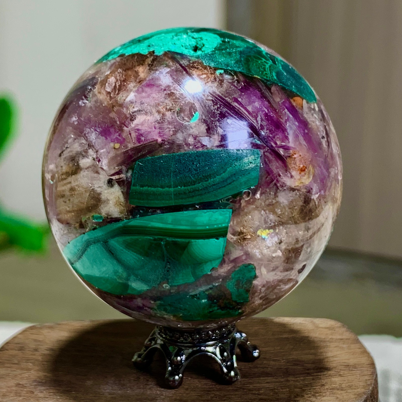 95G Newly discovered rare malachite purple mica symbiotic sphere restoration