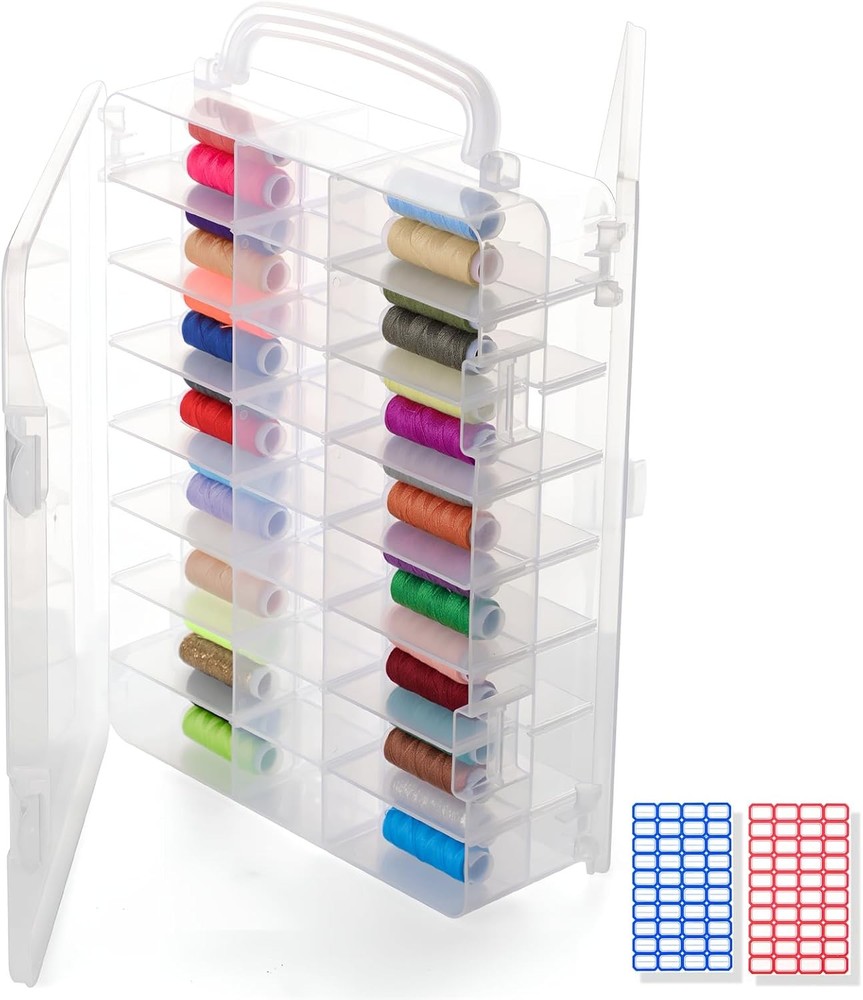 Double Sided 46 Grid Thread Organizer Clear Plastic Sewing Storage Box