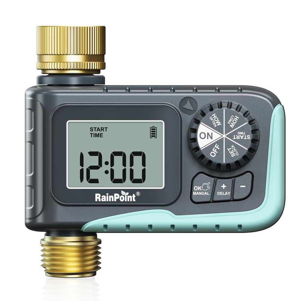 RAINPOINT Sprinkler Timer with Brass Inlet & Outlet, Programmable Hose Timer for
