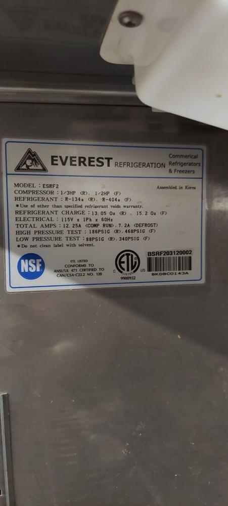 Everest Model ESRF2 Freezer/Refrigerator
