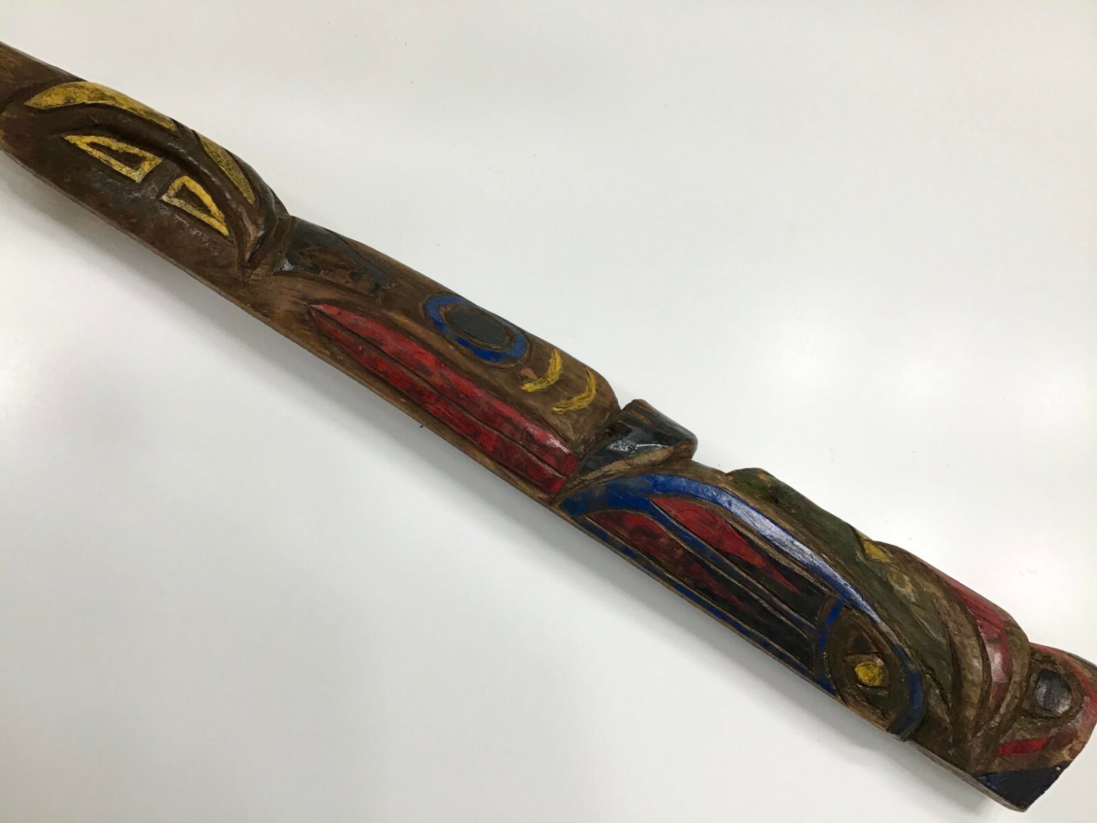 Ancient Northwest Indian Carved Totem Pole. Brilliant Colors 27 Inches