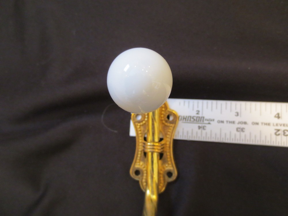 New Vintage Solid Brass 2 Hook Coat Hanger Porcelain Knobs and Screws