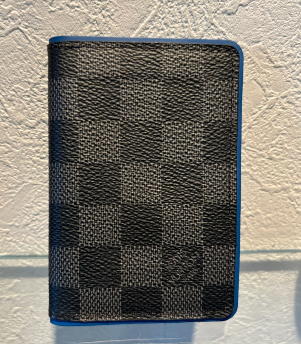 AUTH Louis Vuitton N64432 Damier Graphite Blue Edge Card Case Wallet AB LV