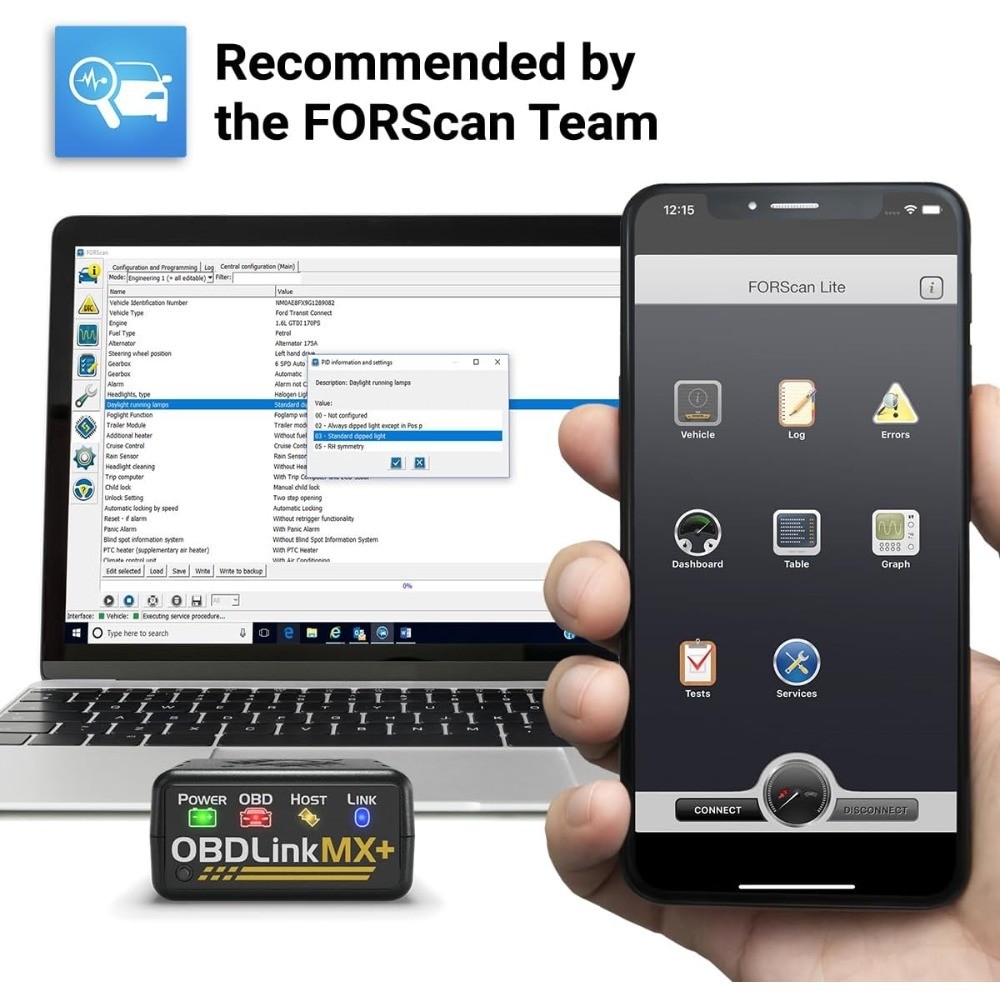 MX+ OBD2 Bluetooth Scanner for iPhone Android and Windows