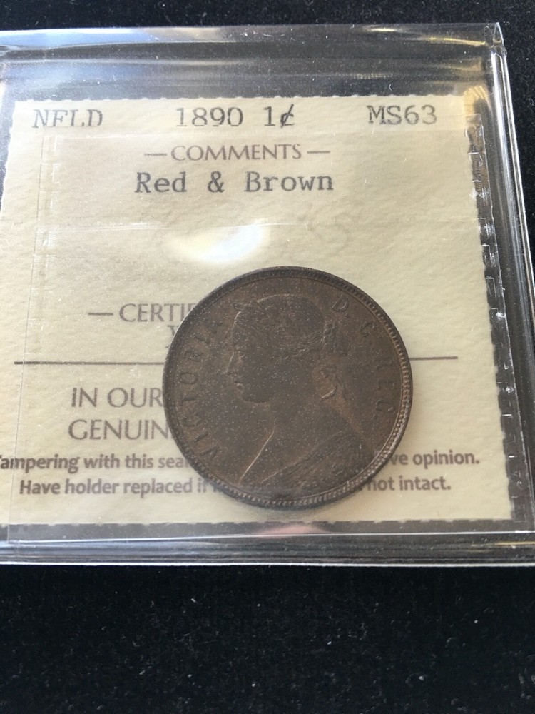 1890  ICCS Graded Newfoundland, Large One Cent, **MS-63**