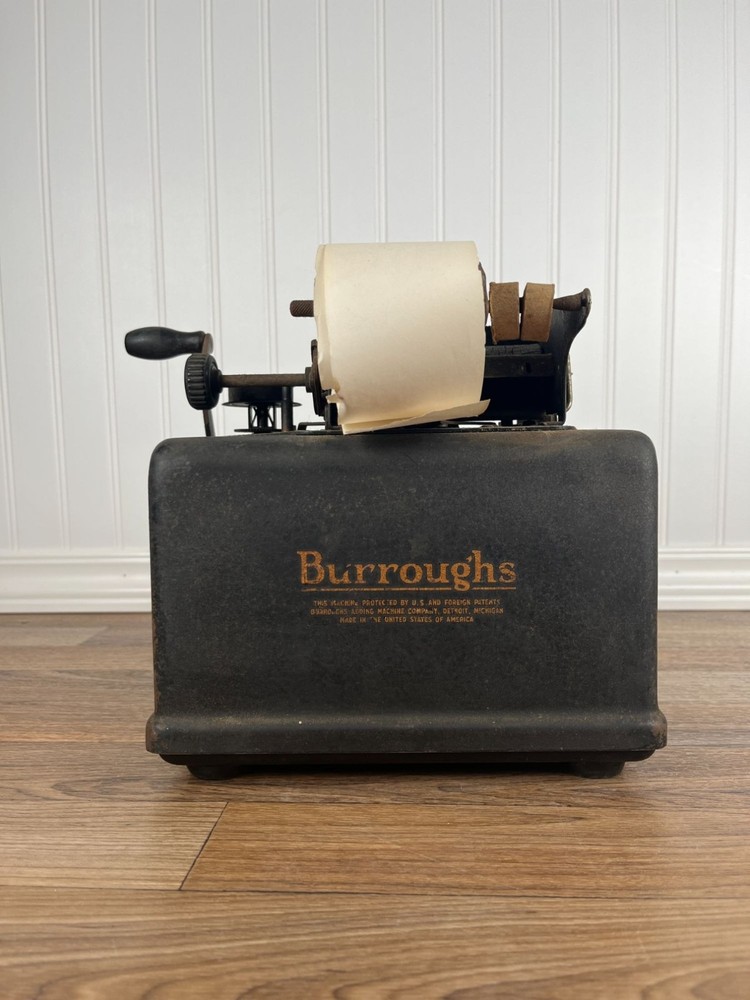 Burroughs 8 Column Adding Machine Antique Mechanical Calculator with Crank