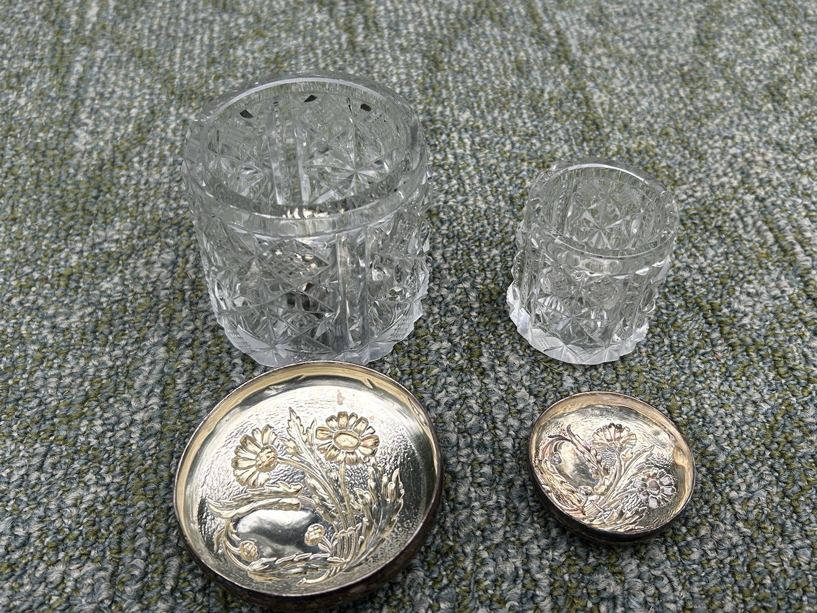 Antique English Sterling Silver Cut Glass Vanity Bottle Set Henry Williamson Ltd