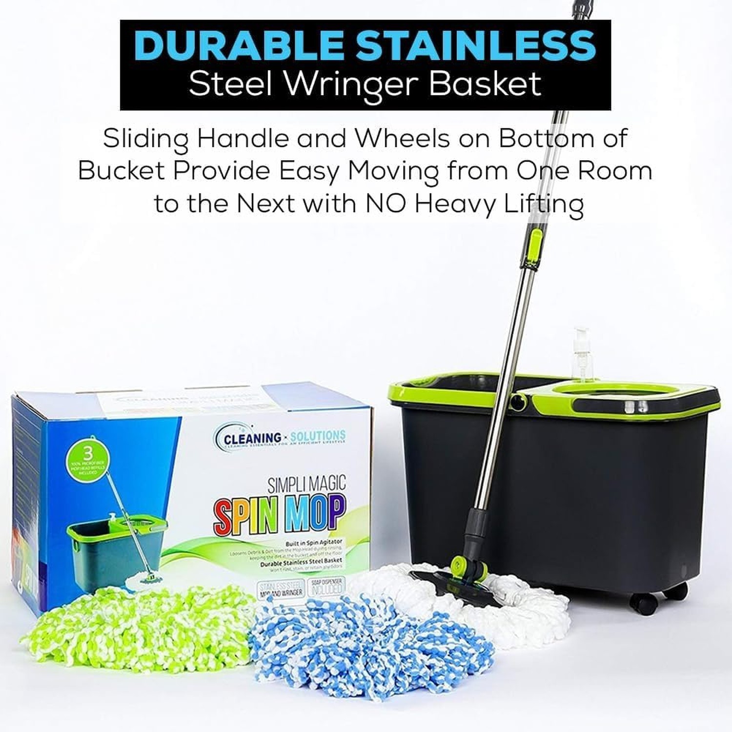 Simpli-Magic Premium Spin Mop Cleaning Bucket Set with 3 Microfiber Mop Heads...